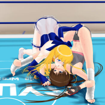 Rule 34 | #13, 2girls, feet, femdom, fingering, fingerless gloves, forced, forced kiss, gloves, holding hands, kagura (#13), kiss, minako (#13), molestation, multiple girls, soles, submission, toeless legwear, toes, wrestling, wrestling ring, yuri