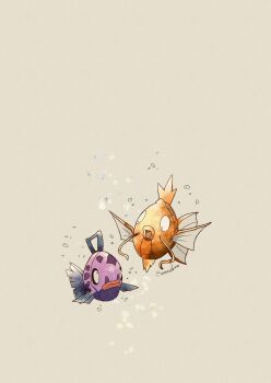 alternate_color animal_focus artist_name bubble colored_skin commentary_request feebas fins fish gen_1_pokemon gen_3_pokemon highres magikarp nintendo no_humans pokemon pokemon_(creature) purple_skin red_lips red_skin shiny_pokemon simple_background twitter_username whiskers white_background zozozoshion