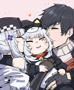 Rule 34 | 2girls, absurdres, bare shoulders, baseball cap, black hat, blue hair, blush, commander (girls' frontline), commentary, doya (qkrdbseh1205), facial mark, father and daughter, girls' frontline, girls' frontline 2: exilium, hair ornament, hat, highres, hk416 (girls' frontline), if they mated, jacket, klukai (girls' frontline 2), long hair, mother and daughter, multiple girls, ponytail, sidelocks, smile, solo