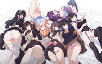 40hara 6+girls angry apron arisu_nene armband ass black_cardigan black_dress black_garter_straps black_hair black_horns black_panties black_shirt black_skirt blue_eyes blue_tank_top bow bow_apron bow_panties bowtie breasts brown_hair brown_skirt cardigan cleavage closed_mouth clothes_lift colored_inner_hair commentary_request crotch_seam dress dress_lift frown garter_straps highres horns itou_chitose iya_na_kao_sare_nagara_opantsu_misete_moraitai kisaragi_kokoro knee_up knees_up kurose_saki large_breasts layered_skirt lifting_own_clothes long_hair long_sleeves looking_at_viewer lying maid maid_headdress mita_nanako multicolored_hair multiple_girls navel official_art on_back open_mouth orange_hair orange_panties panties pink_bow pink_eyes pink_panties ponytail purple_dress purple_eyes purple_hair purple_panties red_bow sakura_mei_(40hara) school_uniform shaded_face shirt short_hair skirt skirt_bow skirt_lift sleeve_cuffs sleeveless sleeveless_shirt stomach strapless strapless_dress string_panties tank_top thighhighs trefoil underwear v-shaped_eyebrows valmina_dia_nox white_apron white_bow white_garter_straps white_panties white_thighhighs yellow_armband yellow_bow yellow_bowtie yellow_eyes