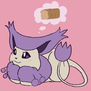 Rule 34 | 1other, animal, animal focus, blush, bread, cat, closed mouth, delcatty, food, gen 3 pokemon, ludicrous-lunatic, monochrome background, nintendo, no humans, pink background, pokemon, pokemon (creature), sitting, thinking