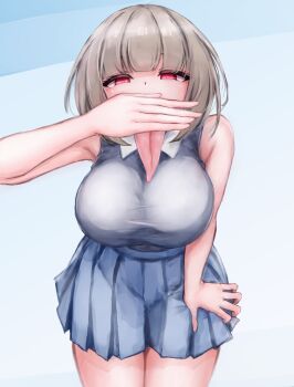 1girl absurdres artist_request covering_face hand_over_mouth highres long_tongue looking_at_viewer short_hair tagme tentacle_girl tentacles tongue