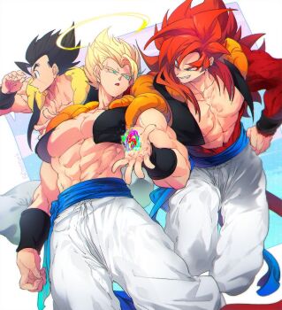 Rule 34 | black hair, blue eyes, dougi, dragon ball, dragon ball gt, dragon ball super, dragon ball super broly, dragonball z, gogeta, long hair, male focus, metamoran vest, monkey boy, monkey tail, multiple boys, multiple persona, muscular, muscular male, ommmyoh, open mouth, pants, red fur, saiyan, sash, spiked hair, super saiyan, super saiyan 1, super saiyan 4, tail, twitter username