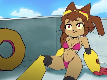 animal_ears animated bikini bouncing_breasts breasts brown_hair cat_ears cat_girl cat_tail furry furry_female gameoverse huge_breasts kit_bodega large_breasts pink_eyes short_hair swimsuit tagme tail thick_thighs thighs video