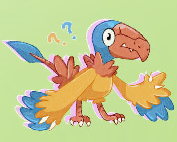 Rule 34 | ?, ??, archen, fangs, gen 5 pokemon, green background, highres, itssacarose, nintendo, no humans, pokemon, pokemon (creature), pterosaur, simple background, solo