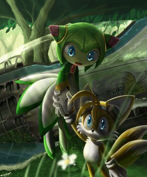 1boy 1girl absurdres blue_eyes cosmo_(sonic) cosmo_the_seedrian highres inoue_kuto sega sonic_(series) sonic_x tails_(sonic)