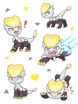 Rule 34 | !, absurdres, animal focus, claws, closed eyes, closed mouth, commentary request, full body, gen 7 pokemon, heart, highres, jangmo-o, neko gyoza, nintendo, no humans, open mouth, pokemon, pokemon (creature), red eyes, tusks, white background