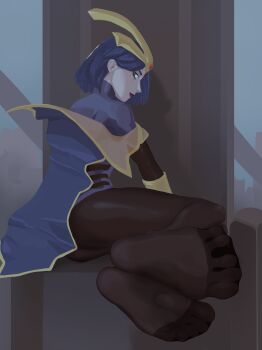 1girl absurdres enjoyin feet highres league_of_legends leblanc_(league_of_legends) looking_at_viewer medium_hair pantyhose soles toes yellow_eyes