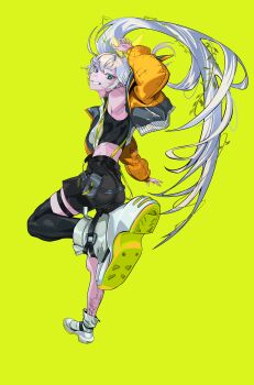 1girl absurdres ass highres shoes shorts simple_background sneakers tagme zinz