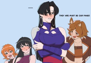 ... 4girls :3 :p ahoge animal_ears armor arms_under_breasts black_eyes black_hair blue_background blue_eyes blue_leotard blush bodysuit breasts brown_eyes brown_hair brown_jacket brown_tube_top chest_belt cleavage clenched_teeth collarbone commentary covered_collarbone crop_top cropped_jacket crossed_arms crossover curtained_hair drooling earrings english_commentary english_text engrish_text eyes_visible_through_hair female_focus female_pervert furrowed_brow green_eyes hair_between_eyes halterneck heattech_leotard highres hong_doo hoop_earrings igawa_asagi igawa_sakura jacket jewelry large_breasts leaning_forward leotard licking_lips long_hair looking_afar looking_at_another looking_at_viewer marvel marvel_rivals matching_hair/eyes midriff multiple_girls naughty_face navel nervous open_clothes open_jacket open_mouth orange_hair parted_bangs pervert psylocke purple_bodysuit ranguage red_sash sash short_hair shoulder_armor simple_background sleeveless smile squirrel_ears squirrel_girl squirrel_girl_(marvel) standing stomach straight_hair strapless sweatdrop taimanin_(series) taimanin_asagi taimanin_suit tareme teeth tongue tongue_out trait_connection tsurime tube_top turtleneck upper_body waist_sash yuri