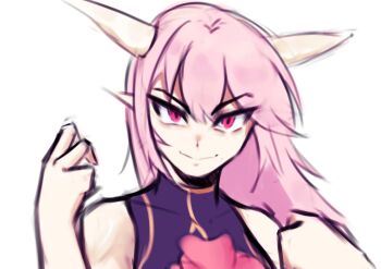 1girl closed_mouth commentary english_commentary horns ibaraki_douji's_arm ikhonethe1 long_hair looking_at_viewer pink_hair pointy_ears simple_background sketch sleeveless solo touhou upper_body v-shaped_eyebrows white_background
