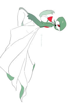 Rule 34 | 1girl, arm at side, artist name, bob cut, breasts, closed mouth, colored skin, dot mouth, expressionless, female focus, from side, full body, gardevoir, gen 3 pokemon, green hair, green skin, hair over one eye, hand up, kneeling, looking at viewer, medium breasts, multicolored skin, negative space, nintendo, one eye covered, pokemon, pokemon (creature), red eyes, short hair, sideways, signature, simple background, solo, twitter username, two-tone skin, white background, white skin, yarengekiryu
