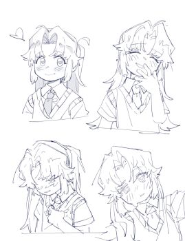 1girl beatrice_reden ezier heart heart-shaped_pupils i_love_amy multiple_views school_uniform sketch smile symbol-shaped_pupils