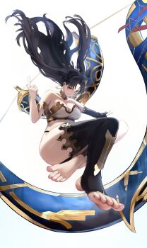 1girl absurdres arm_warmers armlet asymmetrical_legwear asymmetrical_sleeves chiyu1182 detached_sleeves earrings elbow_gloves fate/grand_order fate_(series) gloves heavenly_boat_maanna highres hoop_earrings ishtar_(fate) jewelry long_legs neck_ring simple_background single_arm_warmer single_detached_sleeve single_elbow_glove single_thighhigh solo thighhighs uneven_legwear uneven_sleeves white_background