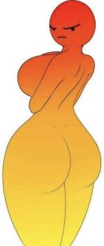 1girl angry arm_under_breasts arms_under_breasts artist_request ass back backboob bald breasts breasts_out emoji female_focus from_behind gradient_skin huge_ass humanization large_breasts looking_at_viewer looking_back lowres meme no_nipples nude sideboob simple_background solo source_request standing thighs white_background