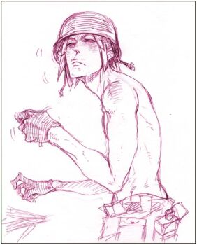 1boy 2d_(gorillaz) gorillaz hat male_focus monochrome simple_background solo white_background