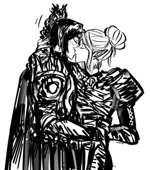 Rule 34 | 2girls, armor, baldur's gate, baldur's gate 3, braid, closed eyes, dungeons & dragons, elf, greyscale, hair bun, hand on another's shoulder, highres, kiss, minthara, monochrome, multiple girls, pointy ears, powshroom, shadowheart (baldur's gate), single braid, yuri