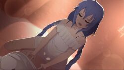 1boy 1girl ahoge animated bare_shoulders blue_hair braid closed_eyes clothed_sex covered_penetration cowgirl_position dress dutch_angle fray_arts girl_on_top hair_between_eyes hairdressing hetero indoors interior loli long_hair looping_animation lying mushoku_tensei on_back open_mouth penis petite roxy_migurdia see-through_clothes see-through_dress sex solo_focus straddling thighs twin_braids twintails vaginal very_long_hair video white_dress