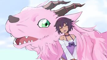 Rule 34 | digimon, digimon (creature), digimon world -next 0rder-, green eyes, highres, holydramon, horns, oofuchi himari, sharp teeth, smile, teeth