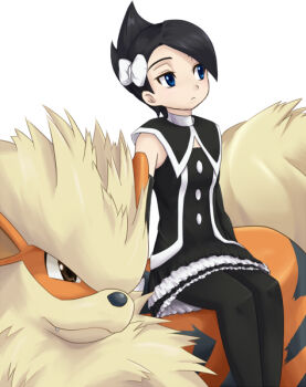 Rule 34 | 00s, 1girl, arcanine, black hair, blue eyes, bow, gen 1 pokemon, gothic lolita, hair bow, lolita fashion, marley (pokemon), ni-jo, nintendo, pantyhose, pokemon, pokemon (creature), pokemon dppt, sitting