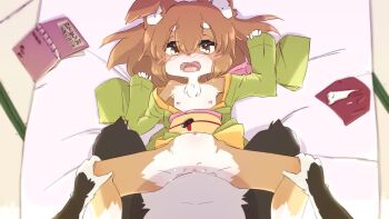 1boy 1girl animal_ears animated aogitsune_jitto black_fur blush book brown_eyes brown_fur brown_hair censored dog_ears dog_girl flat_chest furry furry_female furry_male furry_with_furry green_kimono hands_on_another&#039;s_knees hetero japanese_clothes kimono loli long_hair looping_animation lying missionary mosaic_censoring navel nipples on_back open_clothes open_kimono open_mouth original penis pov pov_crotch pov_hands pussy pussy_juice sex spread_legs tagme vaginal video white_fur