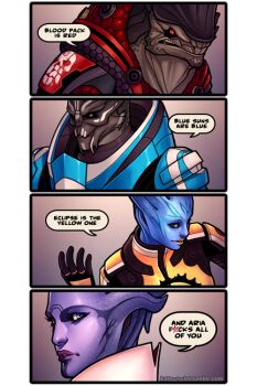 4koma aria_t'loak asari_(mass_effect) comic profanity english_text kasia_nie krogan mass_effect_(series) speech_bubble tumblr tumblr_username turian
