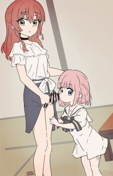 1futa 1girl age_difference artist_name bar_censor black_bow black_bowtie black_choker black_skirt blue_eyes bocchi_the_rock! bow bowtie censored cerealxs choker clothes_lift dress fellatio frilled_shirt frills futa_with_female futanari gotoh_futari hair_between_eyes hand_on_another's_head height_difference indoors just_the_tip kita_ikuyo loli long_hair looking_at_viewer medium_hair oral penis pink_hair red_hair school_uniform serafuku shirt short_sleeves side_ahoge sidelocks size_difference sketch skirt skirt_lift standing star_(symbol) surprised table walk-in white_bow white_dress white_shirt wide-eyed yellow_eyes