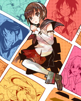 6+girls abukuma_(kancolle) brown_eyes brown_hair closed_eyes hairband headband isuzu_(kancolle) itomugi-kun kantai_collection kinu_(kancolle) long_hair multiple_girls nagara_(kancolle) natori_(kancolle) open_mouth short_hair skirt solo_focus twintails white_hairband yura_(kancolle)