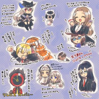 1other 3boys 6+girls 793_(oo793oo) amiya_(arknights) animal_ears arknights blush dante_(limbus_company) don_quixote_(project_moon) freckles heathcliff_(project_moon) hong_lu_(project_moon) irene_(arknights) ishmael_(project_moon) limbus_company mayors_(project_moon) multiple_boys multiple_girls object_head project_moon rabbit_ears rabbit_girl rodion_(project_moon) skadi_(arknights) snack translation_request yi_sang_(project_moon) zzz