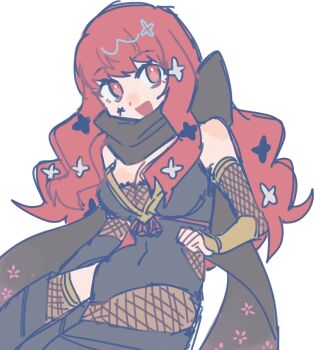 1girl absurdres asymmetrical_legwear belt black_scarf bodystocking breasts cleavage clothing_cutout facial_mark fire_emblem fire_emblem_engage fire_emblem_heroes fishnet_bodystocking fishnet_thighhighs fishnets hair_ornament highres large_breasts ninja nintendo scarf shuriken shuriken_hair_ornament side_cutout solo star_(symbol) star_facial_mark star_hair_ornament suzuhi21 thighhighs thighs weapon yunaka_(fire_emblem) yunaka_(stealthy_imitator)_(fire_emblem)