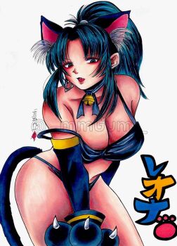 1girl __mmgum__ animal_ears ass bikini blue_hair breasts cat cat_ears cat_girl cat_tail female_focus fluffy gloves green_eyes huge_ass huge_breasts large_breasts leona_heidern long_hair looking_at_viewer pale_skin panties ponytail standing swimsuit tail the_king_of_fighters thick_thighs thighs underwear undressing wide_hips
