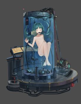 1girl absurdres anal anal_object_insertion anal_tube anus breasts cable catheter cleft_of_venus closed_eyes completely_nude feet female_focus floating green_hair highres liquid loli long_hair nipples nude object_insertion original pee pixiv_104798521 pussy sleeping small_breasts solo stasis_tank submerged toes tube uncensored urethral_insertion