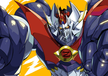 clenched_hands commentary_request daison glowing glowing_eyes highres looking_ahead mazinger_(series) mazinkaiser mazinkaiser_(robot) mecha no_humans outstretched_arms robot science_fiction solo super_robot upper_body yellow_eyes