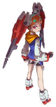 10s 1girl cannon clenched_hand fingerless_gloves gloves gundam gundam_age gundam_age-2_double_bullet hair_ornament hairband looking_back mecha_musume orange_hair personification red_eyes short_hair winged_hairband yabe_makoto
