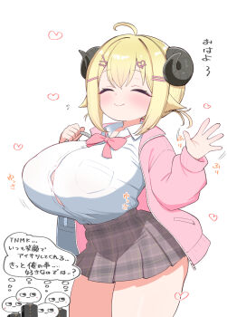 1girl alternate_costume animal_ears breasts curled_horns highres hololive horns huge_filesize kani_bonara miniskirt sheep_ears sheep_girl sheep_horns skirt solo tsunomaki_watame virtual_youtuber