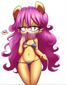 1girl bikini blush breasts furry hearlesssoul mina_mongoose nipples sega sonic_(series) swimsuit white_background