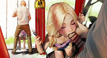 1boy 1girl age_difference bar_censor baraag barefoot blonde_hair blush braid brown_pants camisole censored closed_eyes commission cum cumdrip denim denim_shorts diathorn downblouse father_and_daughter fellatio female_masturbation fingering flat_chest flip-flops from_above from_behind hand_on_another&#039;s_face hand_under_clothes hand_under_shorts has_uncensored_version hetero highres incest legs linnea_(baraag) loli long_hair low_twintails masturbation multiple_views nipples open_clothes open_shorts oral original outdoors pants penis pink_camisole playground pov realistic sandals shirt short_hair short_shorts short_sleeves shorts sign single_sandal sitting small_areolae small_nipples swing swing_set tan tanline thighs toes twin_braids twintails unworn_footwear unworn_sandals white_shirt