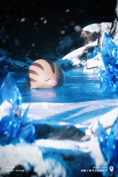 3d absurdres animal_focus artist_name character_name cinema_4d_(medium) closed_eyes commentary_request crystal full_body gen_2_pokemon highres ice ice_crystal nintendo no_humans nostrils pokedex_number pokemon pokemon_(creature) pokemon_focus serebii_(artist) snow snowing solo swinub translation_request