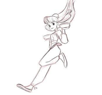 Rule 34 | 1girl, bowl, closed mouth, commentary, double bun, floating hair, full body, greyscale, hair bun, highres, holding, holding bowl, leepix x, looking at viewer, monochrome, ranma 1/2, shampoo (ranma 1/2), shoes, smile, solo