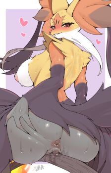 1girl anus ass breasts delphox from_behind furry furry_female gen_6_pokemon highres large_breasts looking_at_viewer nintendo pokemon pokemon_(creature) red_eyes shourin_bonzu solo uncensored