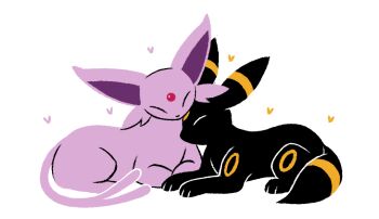 animal_ears animal_focus closed_eyes commentary cuddling english_commentary espeon gen_2_pokemon gotchibam heart lying nintendo no_humans pokemon pokemon_(creature) pokemon_focus simple_background umbreon white_background