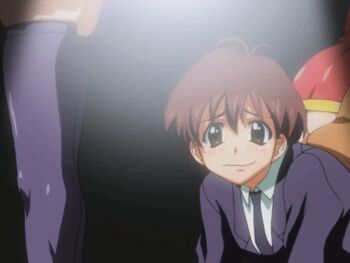 animated animated_gif anime_screenshot ass brown_hair eiken femdom hand_on_own_hip mifune_densuke miniskirt misono_kirika no_panties purple_skirt school_uniform short_hair sitting sitting_on_face sitting_on_person skirt thighhighs