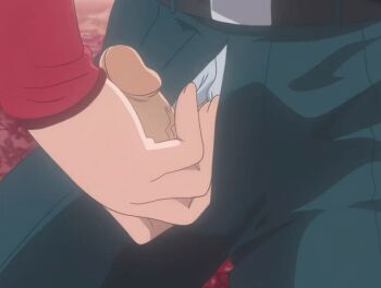 00s 1girl 2005 age_difference animated animated_gif belt bible_black bible_black_new_testament kitami_reika large_penis older_female_and_younger_male open_clothes penis penis_grab penis_out penis_stroking school_uniform shin_bible_black tagme witch yamanishi_naoto