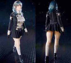 1girl 3d animated blender_(medium) blue_eyes blue_hair boots breasts female_byleth_(academy)_(fire_emblem) female_byleth_(fire_emblem) female_focus fire_emblem fire_emblem:_three_houses from_behind full_body hairband high_heel_boots high_heels j9006 jiggle large_breasts legs medium_hair multiple_views nintendo realistic reflective_floor skirt socks sweater tagme thighs video walk_cycle walking white_socks