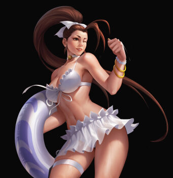 bow bracelet float hair_bow highres ibuki_(street_fighter) jewelry long_hair one_eye_closed street_fighter wink