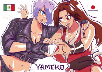 2girls angel_(kof) breasts fatal_fury japanese_flag large_breasts long_hair mexican_flag multiple_girls shiranui_mai the_king_of_fighters