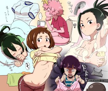 10s 6+girls ashido_mina asui_tsuyu bathing black_eyes black_hair blush boku_no_hero_academia bra breast_conscious breasts brown_eyes brown_hair closed_eyes clothes_lift colored_skin convenient_censoring green_hair hagakure_toru horns invisible jiro_kyoka large_breasts laundry long_hair looking_at_viewer medium_breasts multiple_girls navel panties panty_peek pillow pink_hair pink_skin purple_hair shirt_lift short_hair shower_head sleeping soap_bubbles soap_censor sponge sports_bra sweatdrop text_focus toilet toilet_paper toilet_use uchuu_ika under_covers underboob underwear undressing uraraka_ochako washing_machine yaoyorozu_momo