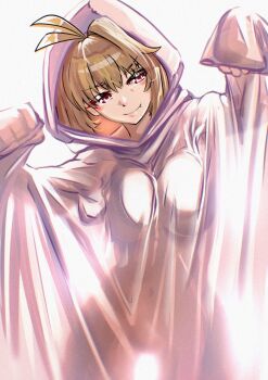 1girl arcueid_brunestud blonde_hair breasts cowboy_shot fukou ghost_pose highres large_breasts red_eyes sheet_ghost short_hair silhouette simple_background solo tsukihime white_background