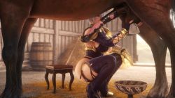 1boy 1girl 20s 3d animal_penis animated armor ass bandai barn bestiality bodysuit boots bowl breasts brown_fur caressing_testicles cleavage erection gauntlet gloves green_eyes hay highres horse horse_penis huge_penis indoors isabella_valentine large_breasts large_testicles lipstick looking_at_penis looping_animation makeup moaning namco noname55 penis penis_awe precum purple_bodysuit revealing_clothes shoulder_armor silver_hair sitting solo_focus soul_calibur soulcalibur soulcalibur_iv sound source_filmmaker_(medium) squatting stable standing stool sunlight teasing testicle_grab testicles thigh_boots thighhighs twitching_penis uncensored underboob video video