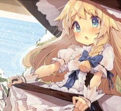 Rule 34 | 1girl, apron, black apron, black hat, blonde hair, blue bow, blue eyes, blue ribbon, blue sky, blush, bow, braid, breasts, center frills, cleavage cutout, clothing cutout, collared dress, commentary request, cowboy shot, day, dress, frilled dress, frilled hat, frilled skirt, frills, hair bow, hat, high collar, kirisame marisa, long hair, looking ahead, open mouth, puffy short sleeves, puffy sleeves, ribbon, ribbon-trimmed sleeves, ribbon trim, short sleeves, single braid, skirt, skirt hold, sky, sleeve ribbon, small breasts, snow, snowing, solo, sweat, touhou, tree, usamata, very long hair, waist apron, white dress, white sleeves, white wrist cuffs, wide brim, winter, wrist cuffs